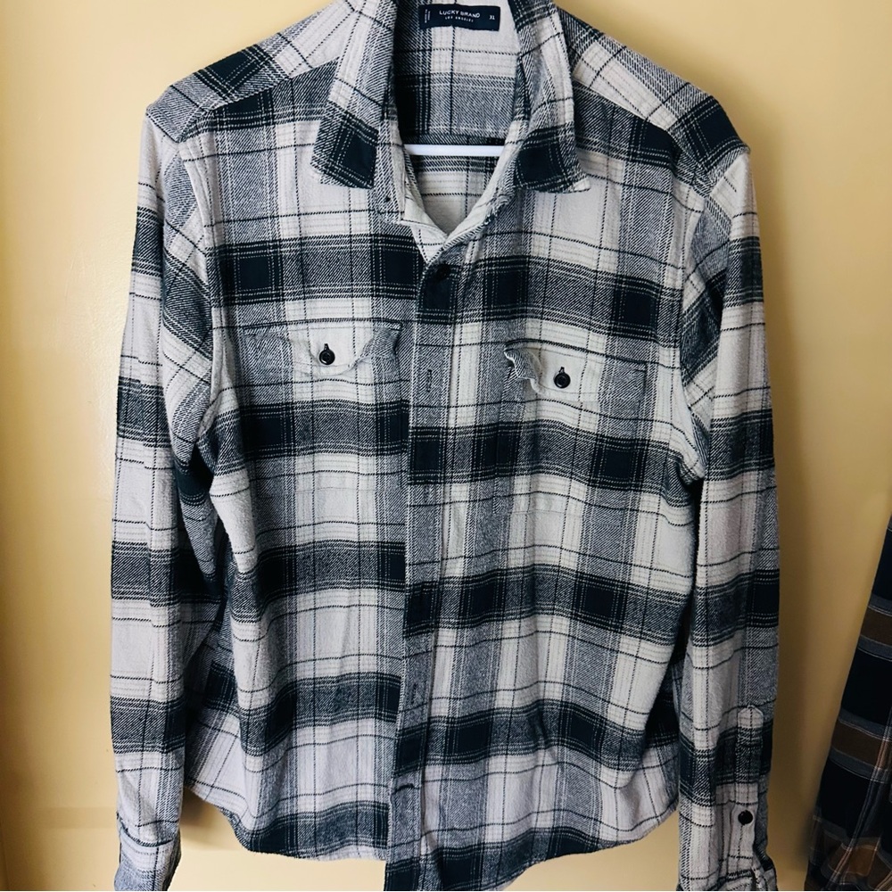 Lucky Brand Black and White Plaid Button Down Shirt